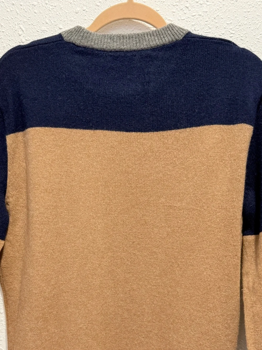 J. Crew merino wool blend Men's Navy, Camel & Gray Blocked Crewneck Sweater M